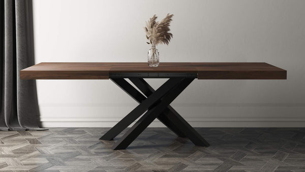 Extendable Dining Table with Black Crossed Legs, Seats 6–10