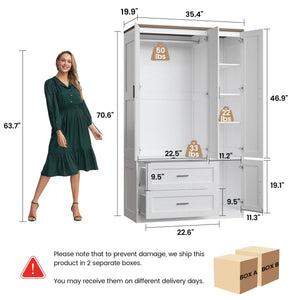 Freestanding Wardrobe Closet with Doors, Drawers & Shelves