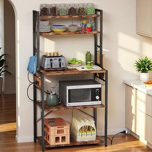 6-Tier Kitchen Baker's Rack with Power Outlet and Wire Basket