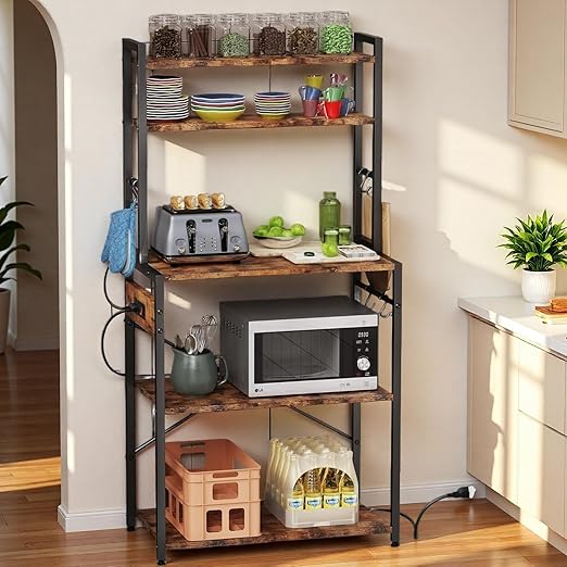 6-Tier Kitchen Baker's Rack with Power Outlet and Wire Basket