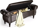 Upholstered Storage Ottoman Bench with Rolled Arms & Nailhead Trim