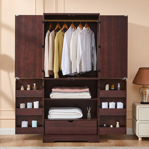 Armoire Wardrobe Closet with Hanging Rod, Shelves & Drawer