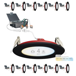 4-Inch Fire Rated LED Recessed Lights 12-Pack, 5CCT Dimmable Canless Wafer Downlights, Black