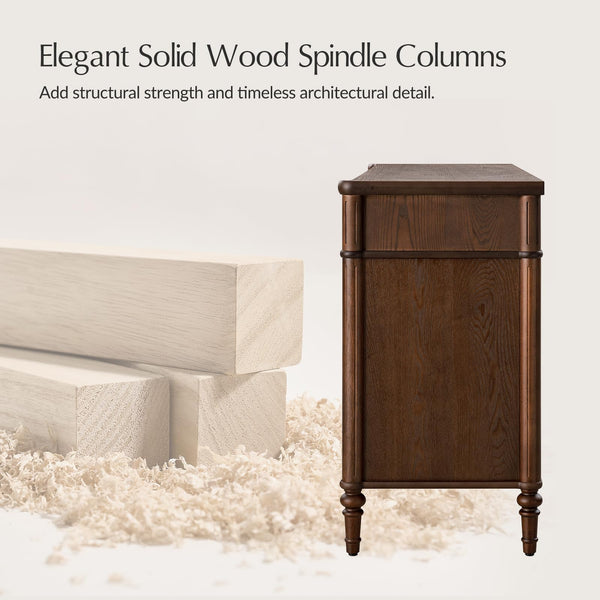 58" Wood Sideboard Cabinet with Fluted Drawers & 4 Doors
