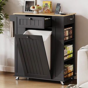Kitchen Island with Trash Cabinet & Power Outlet