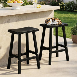 Outdoor Bar Stools Set of 2 – All-Weather Resin Saddle Stool with Footrest