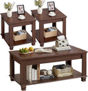 Farmhouse Coffee Table Set of 3 with Open Shelf