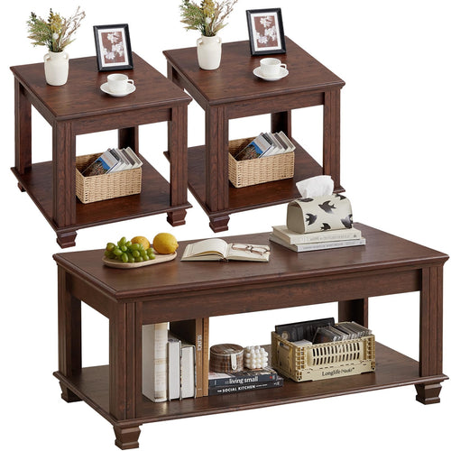 Farmhouse Coffee Table Set of 3 with Open Shelf