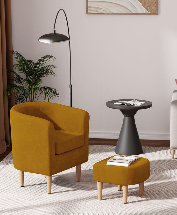 Barrel Accent Chair with Ottoman Set