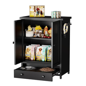 Metal Dog Feeding Station with Storage Cabinet and Elevated Bowls