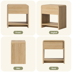 Nightstand Set of 2 with Drawer & Open Shelves – Curved Bedside End Table