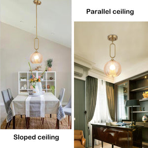 Amber Globe Pendant Light with Brushed Brass Rods