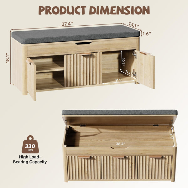 Lift Top Shoe Storage Bench with Cushioned Seat