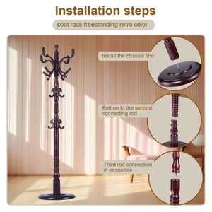 Freestanding Wooden Coat Rack with 18 Hooks