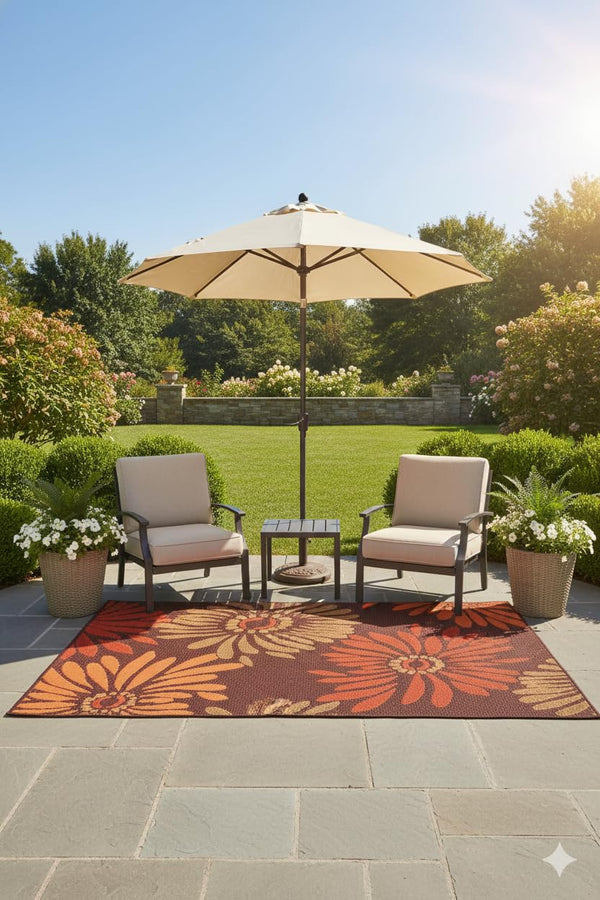 Reversible Outdoor Plastic Rug – Daisy Rust 6' x 9'