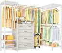 L-Shaped Corner Clothes Rack with Expandable Hanger Rod