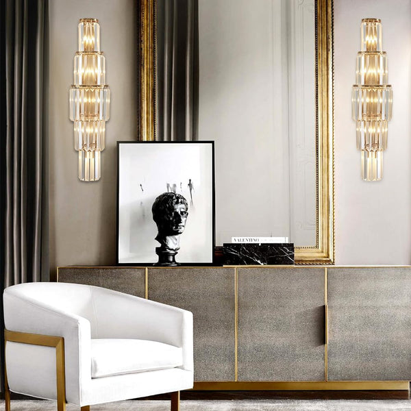 Modern Crystal Wall Sconce 5-Light Metal Vanity Light Fixture