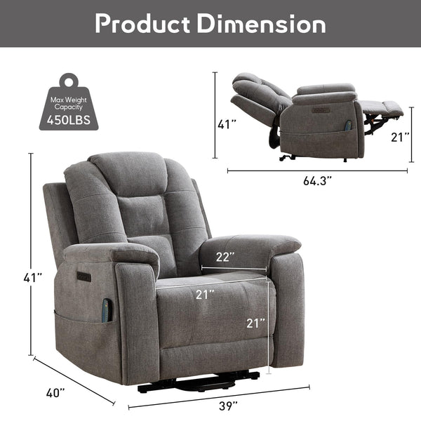 3-Motor Power Lift Recliner Chair with Massage, Heat & Lay Flat