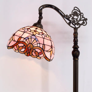 Tiffany Floor Lamp Pink Baroque Stained Glass 64" Gooseneck Reading Light