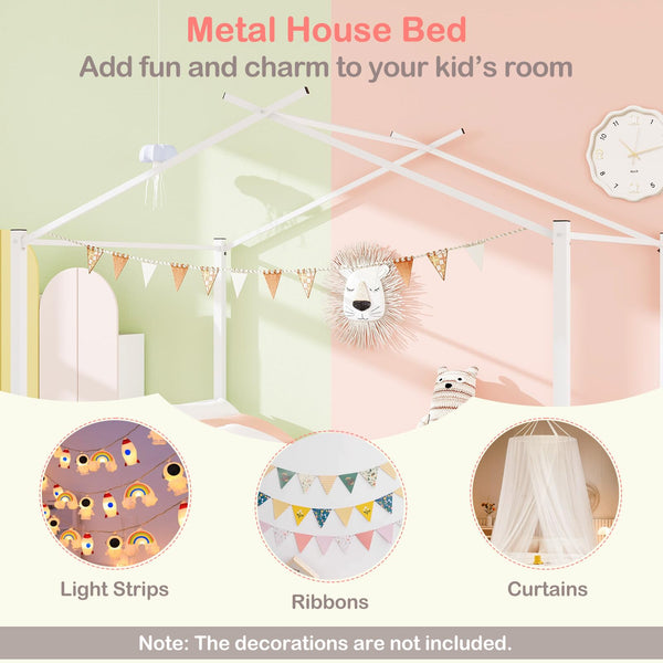 Full Size Metal House Bed with 2 Storage Drawers