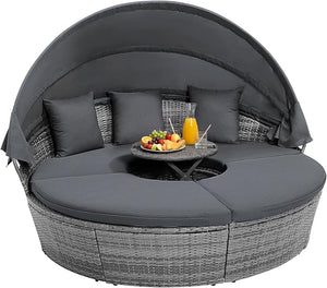 Outdoor Round Daybed with Retractable Canopy