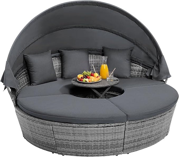 Outdoor Round Daybed with Retractable Canopy