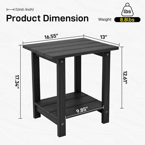Melucivi Weather Resistant Outdoor Side Table, Double Small Adirondack Side Table for Adirondack Chair - Indoor Outdoor End Table, Patio Table for Pool, Deck and Porch (Black)