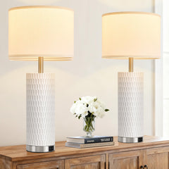 Ceramic Table Lamp with Touch Control & USB Charging Ports – Set of 2