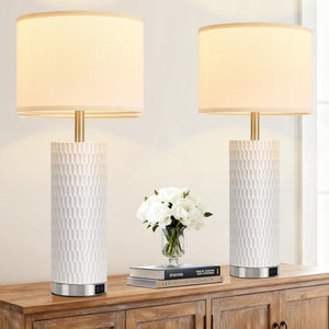 Ceramic Table Lamp with Touch Control & USB Charging Ports – Set of 2