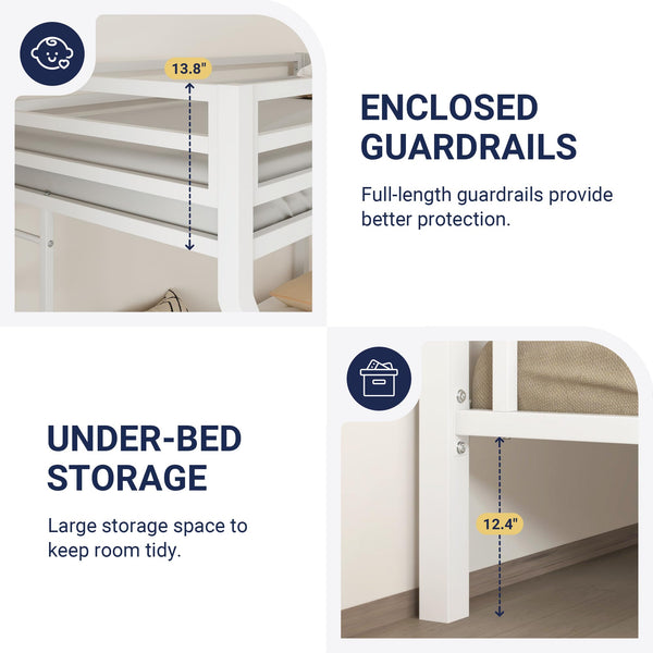 Twin Over Full Metal Bunk Bed with Guardrail