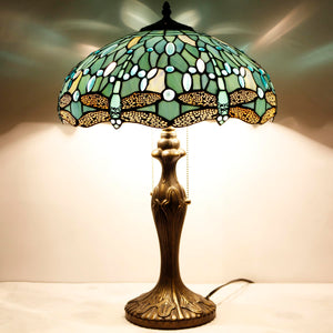 Tiffany Dragonfly Stained Glass Table Lamp – Sea Blue, 16x24 Inch