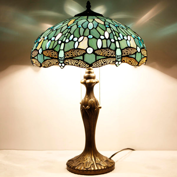 Tiffany Dragonfly Stained Glass Table Lamp – Sea Blue, 16x24 Inch