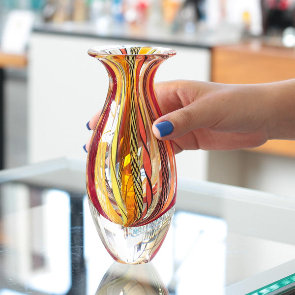 Hand Blown Glass Vase – Red Murano Style Boho Art Glass