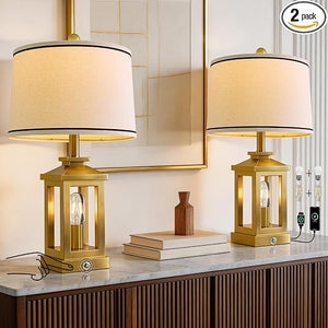 Farmhouse Table Lamp with USB Charging & Nightlight