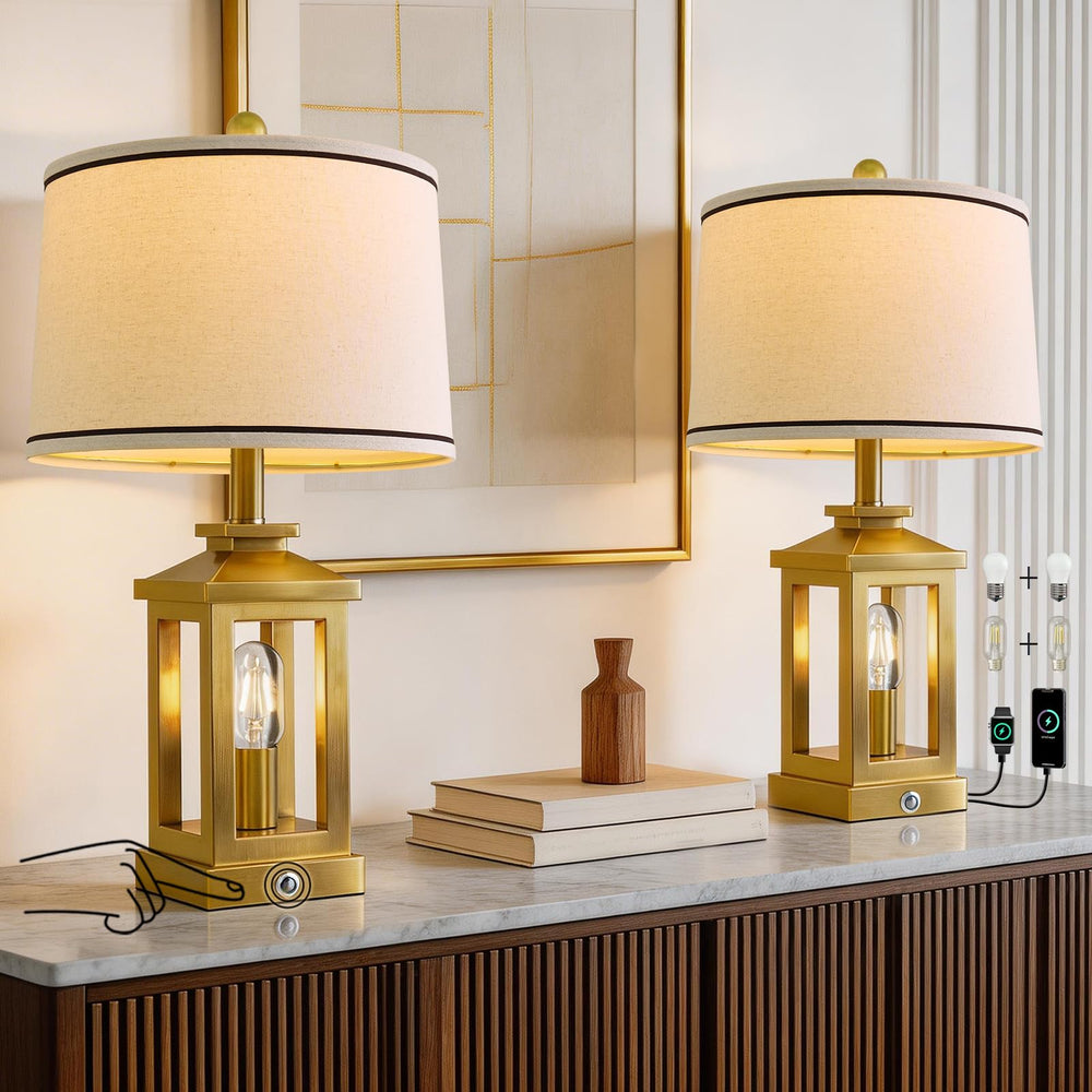 Dimmable Touch Table Lamp with USB Ports & Night Light