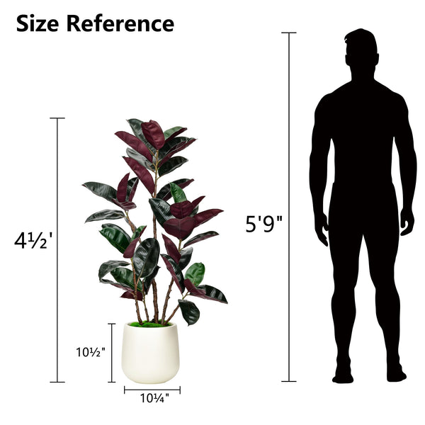 Artificial Rubber Tree with White Pot, 54.5" Tall