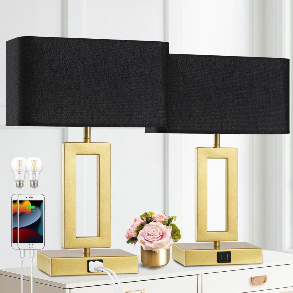 Touch Control Dimmable Table Lamps Set of 2 with USB Ports
