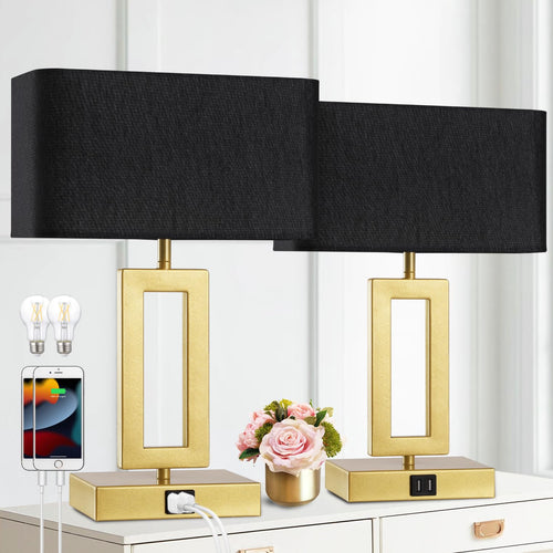 Touch Control Dimmable Table Lamps Set of 2 with USB Ports