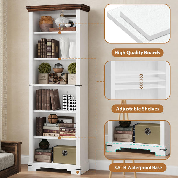 6-Tier Tall Bookshelf with Adjustable Shelves