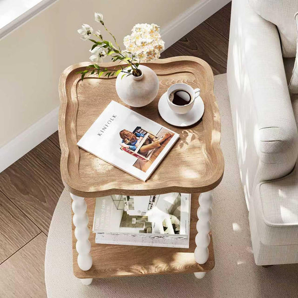 Farmhouse Side Table with 2-Tier Storage
