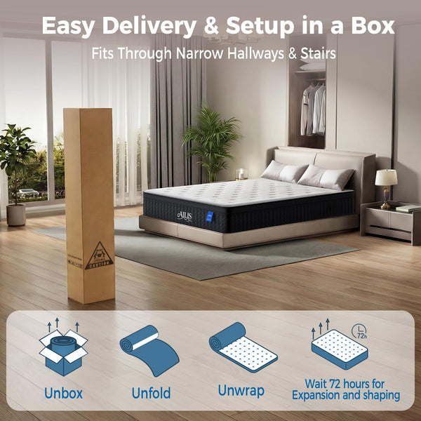 12-Inch Hybrid Mattress – Queen & King | Gel Memory Foam, Pocket Springs, Euro Top