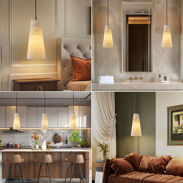 Natural Alabaster Pendant Light – Dimmable, Conical Shade
