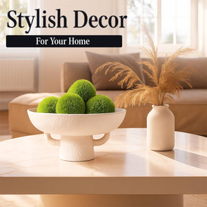 White Textured Ceramic Decorative Bowl with Moss Balls Set of 6
