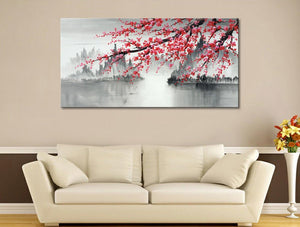 Plum Blossom Canvas Wall Art – Hand Painted Chinese Landscape Oil Painting