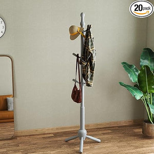 Solid Wood Coat Rack Stand with 9 Hooks & Adjustable Height