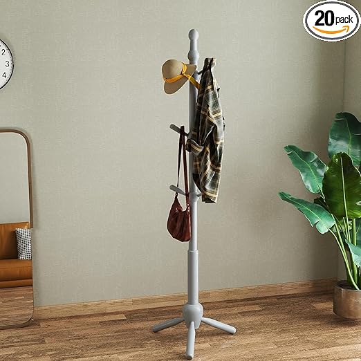Solid Wood Coat Rack Stand with 9 Hooks & Adjustable Height
