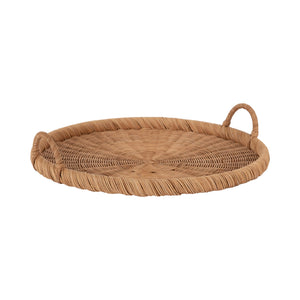 Round Woven Rattan Tray with Handles