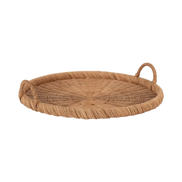 Round Woven Rattan Tray with Handles