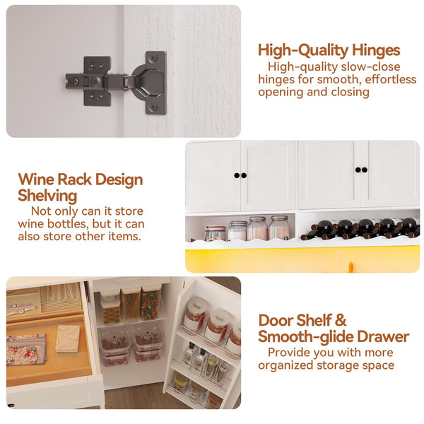 Tall Pantry Storage Cabinet with LED Light & Charging Station