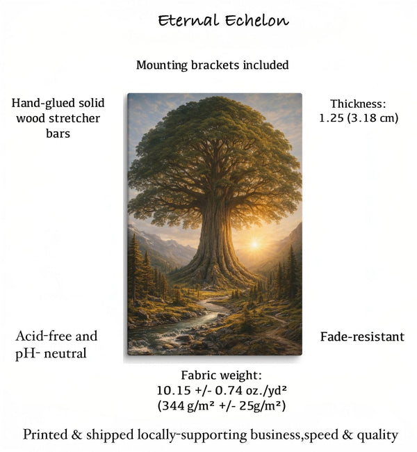 Framed Tree Landscape Mountain Sunrise Canvas Wall Art